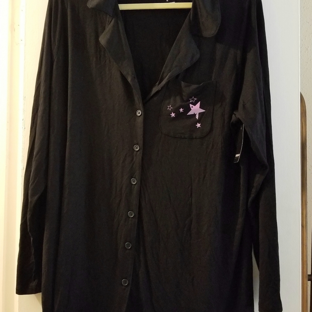 SLEEP TEE TOP - SUPER SOFT STARS BLACK NEW